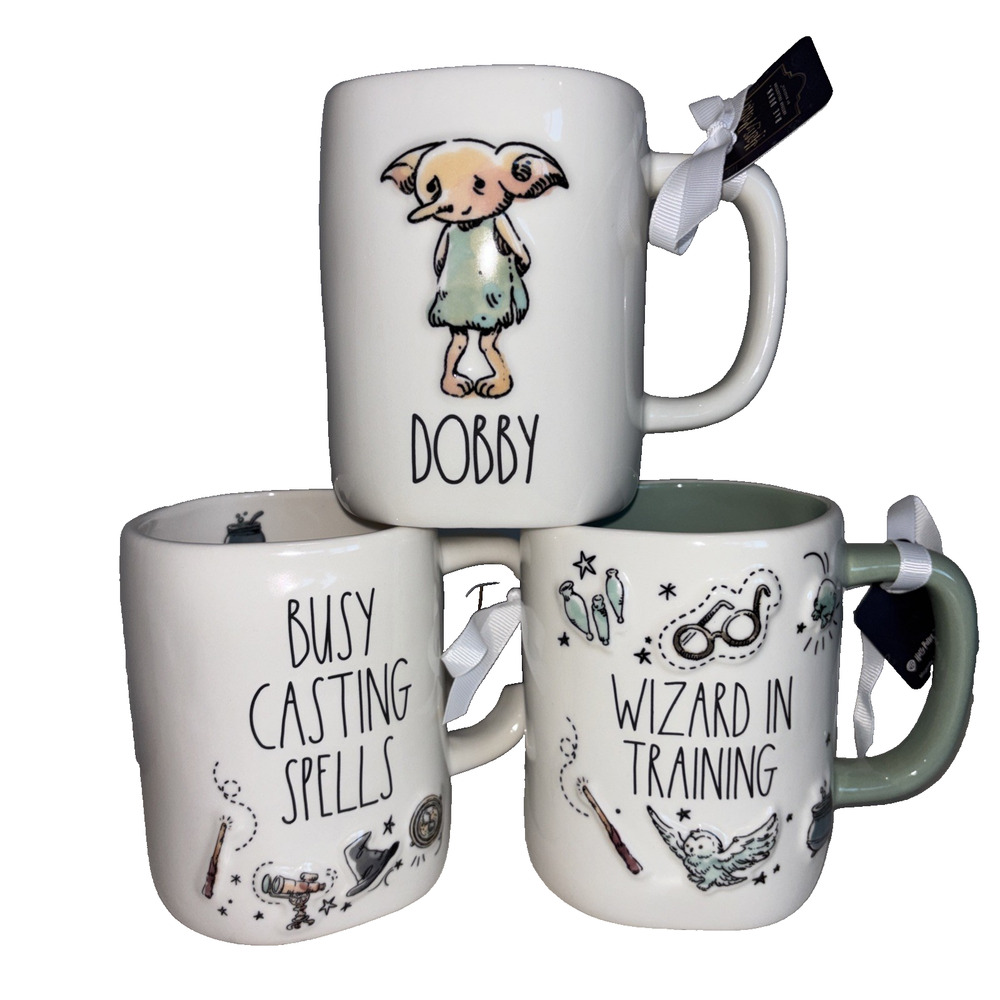Rae Dunn Harry Potter Dobby Wizard in Training Busy Casting Spell Coffee Mug Set